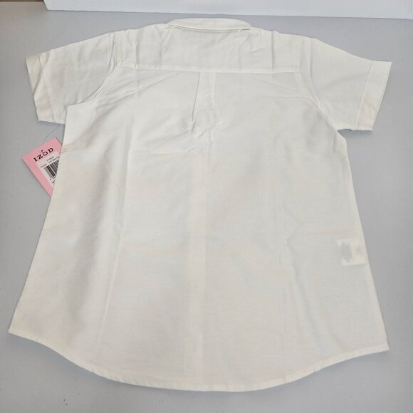 Izod Girls Oxford Button Collar White Uniform Pocket Short Sleeve Shirt Sz 16 - Picture 2 of 8